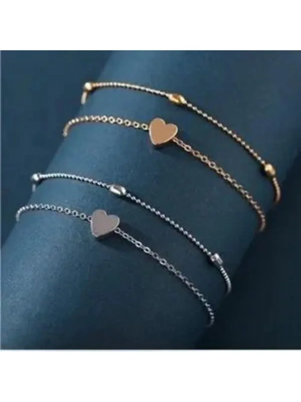 18k Gold Plated 2pc Layered Heart Beaded Anklet Set
